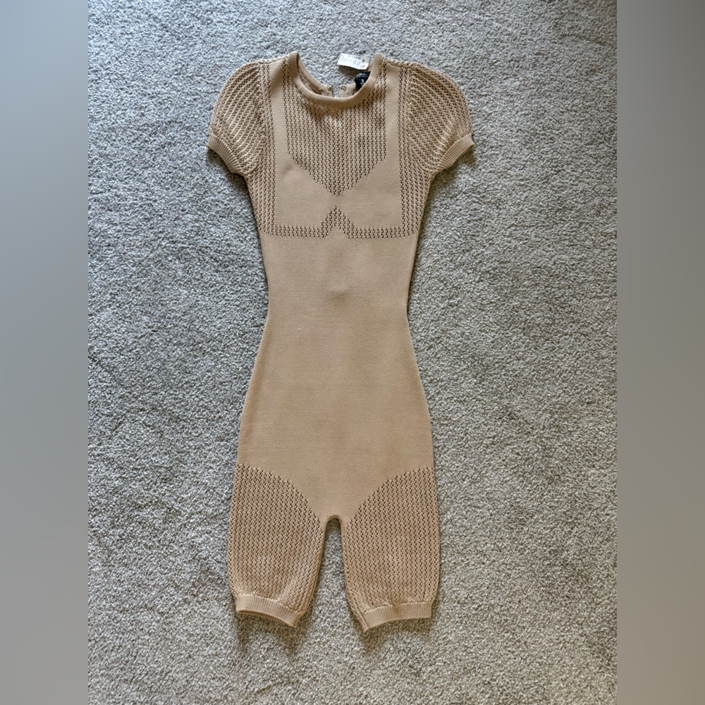 Beige Knit Short Sleeve Romper